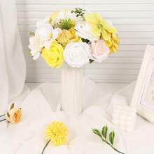 [Free Shipping]Artificial Flowers Combo Box Set Artificial Bouquets Wedding Flowers Faux Yellow Flowers Roses With Stems For Wedding Centerpieces Party Home Decor - 亮黃色 - 查看 8