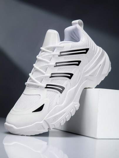 Men's Breathable Casual Running Shoes, Outdoor Walking Sneakers - With Dynamic Style. Thick Sole, Soft & Lightweight, Suitable For Commuting Or Weekend Jogging