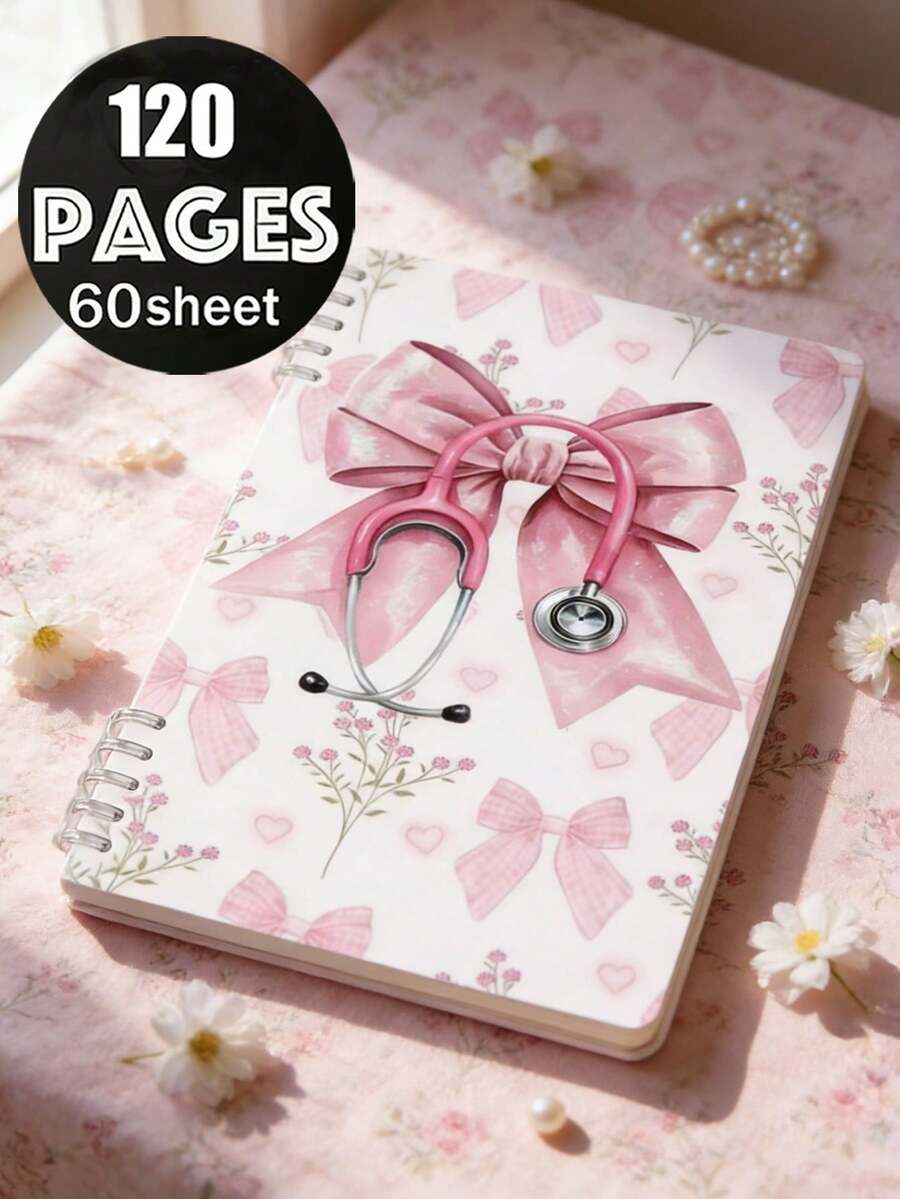 Sổ tay xoắn ốc chủ đề điều dưỡng A5, sổ kế hoạch và nhật ký y tế dành cho điều dưỡng - Sổ tay điều dưỡng màu hồng nhạt, trang trí bằng ống nghe, kim tiêm, lọ thuốc, hình trái tim và nơ - Nền hồng, với hình minh họa y tế, 120 trang, lý tưởng cho sổ kế hoạch học điều dưỡng, nhật ký du lịch, quà tặng tri ân điều dưỡng và kỷ niệm tốt nghiệp điều dưỡng. - Nhiều màu - Xem 1