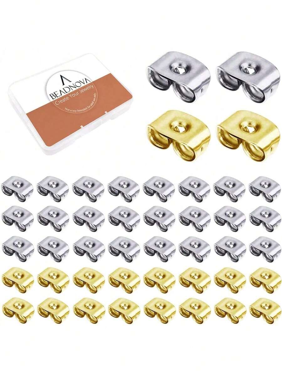 EstiloTendenciaBEADNOVA - 420 Arete De Acero Inoxidable Para Arete, HipoalergéNicos, Con Bloqueo QuirúRgico, Para Postes (400 Unidades, Dorado, 20 Unidades)Calidad PremiumVersióN Mejorada - 1 - Ver 1