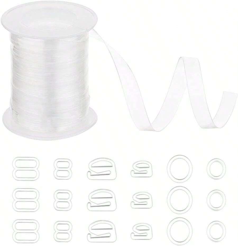 NBEADS 1094 Yards(10m) Clear Elastic Strap, 15mm_059inch Wide Transparent Elastic Band Clear Bra Strap Lightweight Clear Elastic For DIY Shoulder Bra Clothes Sewing Project, 02mm Thick - ColorD - 查看 1