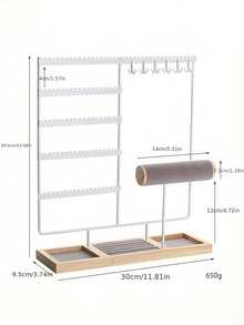 Organisateur de bijoux en bois avec 90 trous, 12 crochets et 10 fentes pour ranger les boucles d'oreilles, colliers, bagues et bracelets - Multicolore - Voir 2