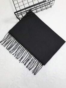 1pc Solid Color Scarf, Unisex Warm Knitted Tassel Long Scarf, Suitable For Spring, Autumn And Winter, Boyfriend Gift, Neck Warmer, Blanket - Black - View 4