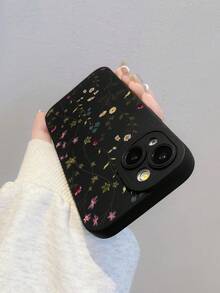 Ditsy Floral Phone Case, Small Flower Print Phone Case, Lens Protection Black Print Phone Case, Compatible With IPhone Case & Galaxy Case - 黑色 - 查看 5