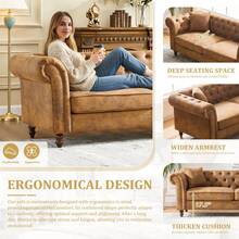 Modern Chesterfield Sofa Couch, 66-Inch PU Leather Loveseat Sofa With Rolled Arms And Tufted Button, Mid Century Modern 2-Seater Sofa Tufted Couch, Deep Seat Small Couch For Living Room, Office - màu nâu - Xem 5