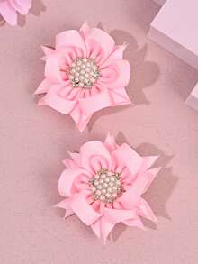 2 buc arcuri de păr florale cu perle pentru fete, elegante cu stras, perle, agrafe de aligator, drăguțe, roz și albe, agrafe dulci pentru vacanțe, petrecere de nuntă, zilnic, spectacole, agrafe de păr pentru adolescente, fete, accesoriu elegant de păr pentru fete