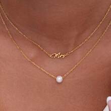 1pc Customized Handwritten Future Mrs. Name Necklace With Mini Pearl Pendant - Bridal Necklace - Bridal Jewelry - Wedding Jewelry - Bridesmaid - Multicolor - View 9