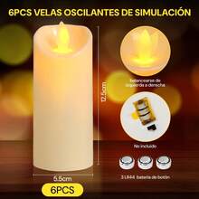 6PCS Velas Oscilante LED Sin Llama, Realista Velas de Pilar, Led Flama Realista con Movimiento Luz Vela de Lllama, Velas Decorativas para Decoración Hogar, Bodas, Fiestas, Navidad (Blanco-6) - 1 - Ver 9