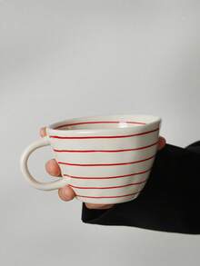 1pc Handpainted Minimalist Large Capacity Ceramic Mug, Household Breakfast Cup, Asymmetrical Niche Office Coffee Cup - Multicolor - View 8