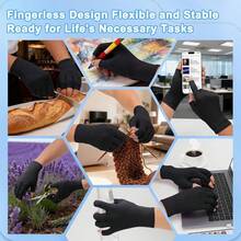 1双防滑压缩手套，适用于手部护理、日常使用、电脑打字、运动护腕，露指露指设计，男女通用 - 黑色 - 查看 10