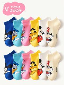Disney 迪士尼袜子 1/3/6/12 双装，可爱卡通米奇/唐老鸭图案装饰，时尚个性，柔软亲肤透气吸汗运动袜，休闲百搭成人袜，适合日常穿着、节日礼物、户外旅行、运动。颜色随机发货 - 彩色 - 查看 13