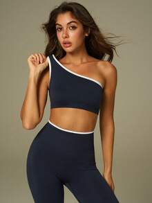 UONNOU 2pcs Women Sports Suit, Tank Top + Leggings Shaping Set - Navy Blue - View 5