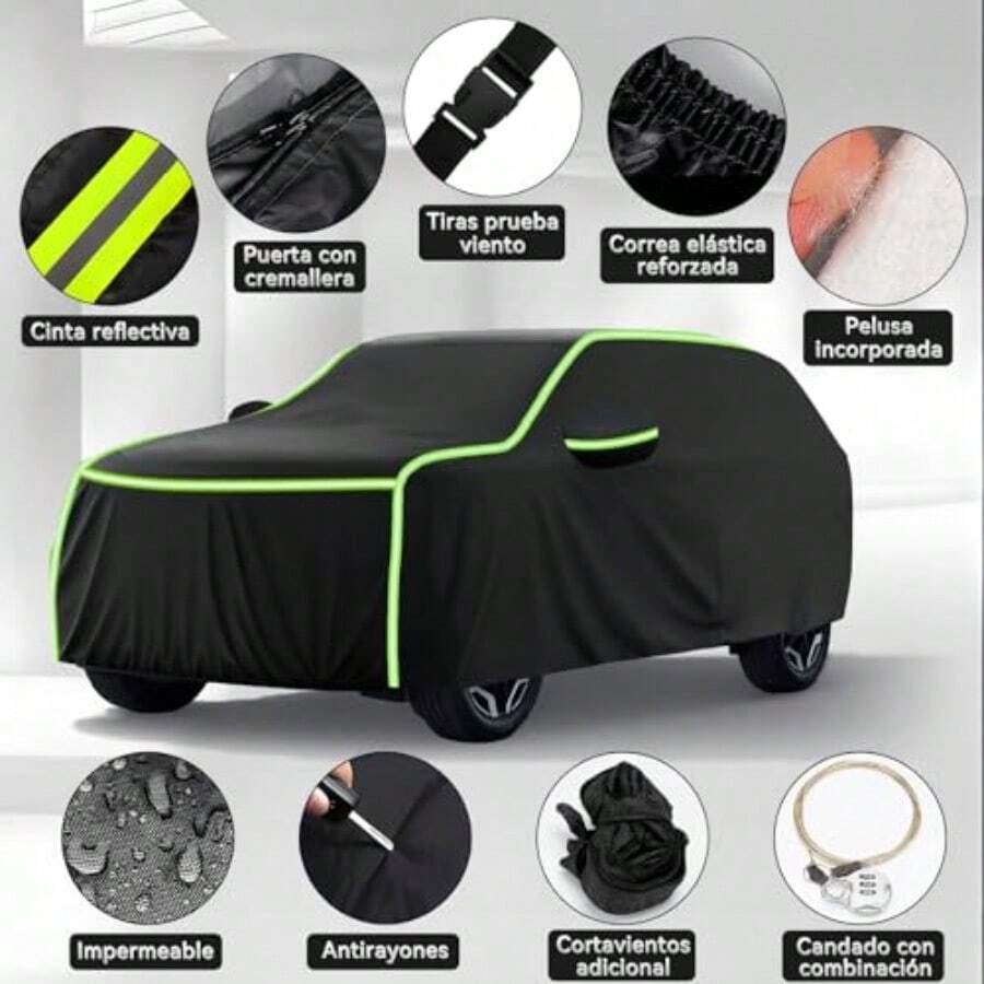 Funda Protectora Impermeable para SUV y Camioneta, Tamaño 520x200x180 cm, con Forro de Algodón, Cremallera Lateral y Correas Antiviento - negro - Ver 1
