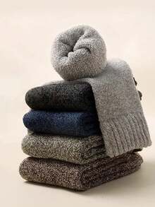 1/5 双装男女通用加厚美利奴羊毛混纺袜，大地色系，保暖舒适，休闲户外中筒袜，适合日常穿着和冬季寒冷天气。 - 彩色 - 查看 8