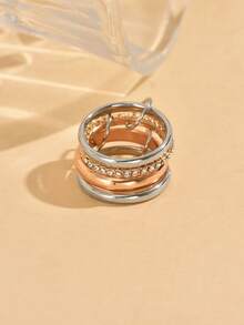 1pc Fashionable Stackable Bonded Stacked Ring, Detachable Wear Suitable For Women's Daily Outfit And Casual/Commute Wear - Multicolor - View 6