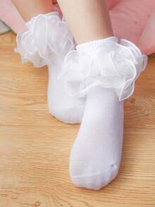1双棉质婴儿/女童网眼蕾丝边踝袜，芭蕾舞短袜 - 白色 - 查看 10