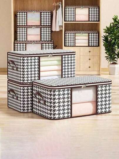 Large-Sized Clothing Storage Bag With Lid And Handle, Foldable Blanket Storage Bag, Suitable For Bedroom, Wardrobe, And Under-Bed Storage. Saves Space, Dustproof, Unisex.