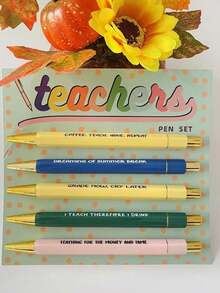 5支装趣味圆珠笔，黑色墨水，中号笔尖（1.0毫米），印有生动有趣的语录，创意设计，独特的同事办公礼物，个性化日常书写圆珠笔套装，幽默语录，送给同事的趣味办公礼物，个性化圆珠笔，印有生动有趣语录的日常书写笔套装 - 彩色 - 查看 1