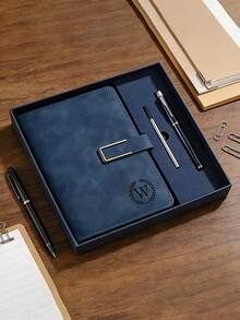 1 pieza Juego de cuaderno de cuero personalizado (con bolígrafo), cuaderno personalizado, juego de regalo de cuaderno de piel sintética, cuaderno de negocios con logotipo personalizado, libreta A5, diario de reuniones de trabajo - Multicolor - Ver 7