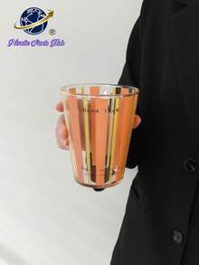 1个竖条纹字母玻璃杯，大容量抹茶杯，下午茶果汁杯，冷饮杯，热饮杯，高温烤纹印花，可水洗重复使用 - 彩色 - 查看 15