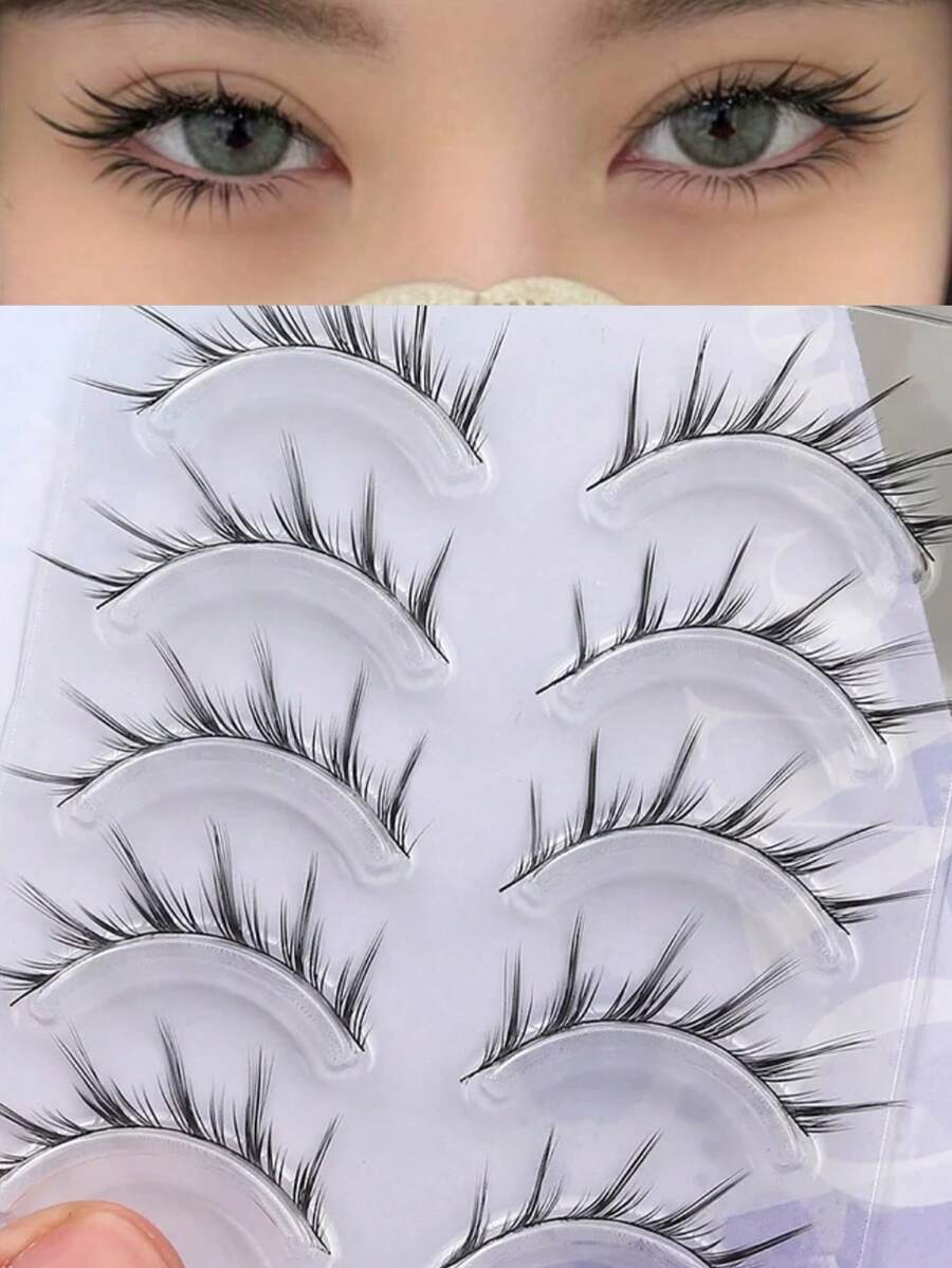 10pcs Oblique Winged False Eyelashes, Full Strip Natural & Thick Cartoon Eyelashes, Oblique Winged Foxy Eyes Lashes - fox eye lashes - View 1