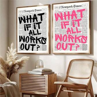 1 st modern svartvit tidningsdekorationsaffisch med temat "Om allt går bra", inklusive positiv affirmation, motiverande citat, rosa svartvit tidningsväggkonst, lämplig för rums- och sovrumsinredning. Ram som tillval.