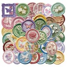 50张PET平面蜡封风格透明贴纸，可爱卡通动物植物花卉贴纸，透明文具贴纸，剪贴簿贴纸，防水贴纸，适用于滑板、行李箱、笔记本电脑、保险杠、主题派对用品