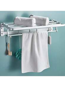 EstiloEstante De Toallas Plegable 90 °   , Toalleros De BañO De Pared Acero Inoxidable, Sin Taladrar, Accesorios Para BañO Con 5 Ganchos, Adecuado Para Vestidores, BañOs,CocinasVersióN Mejorada - luz brillante - Ver 2