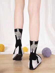 1 Pair Cat & Bell Design Casual Mid-Calf Socks, Funny & Cute For Summer Of Novel And Creative Abstract 3D Cat Socks, Cute Cat, Egg, Jingle Bell Patterned Funny Crew Socks, Suitable For Summer Three-Dimensional Cat Egg Socks, Mid-Tube Socks, Cute And Funny Cats - Comfortable And Breathable, Suitable For Both Home And Outdoor Use - trắng - Xem 10