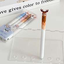Dongmi's New Cute Pet Deer Push-Up Gel Pen, High-Value Appearance Cute And Funny Stress-Relieving Brush Pen, 0.5mm Quick-Drying Black Pen, Suitable For Students To Take Notes And Brush Questions - Black - View 11