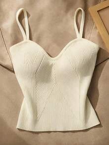 Women's Sleeveless Knit Sweater Top, Regular Length, High Elasticity Camisole, Suitable For Casual Summer Wear - New Apricot - View 3