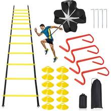 Speed & Agility Ladder Training Equipment Set, Includes 12 Rung 20ft Agility Ladder, 4 Agility Hurdles,12 Disc Cones, 1 Resistance Parachute For Training Football Soccer Basketball Athletes - Yellow - View 7