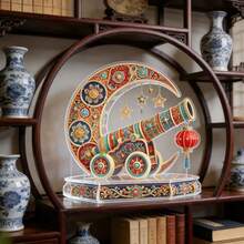 1pc Boho Style 2D Acrylic Decorative Sign & Plaque, Multipurpose Tabletop Floral Theme Decoration, Ideal For Home And Office, Ramadan Festival Creative Gift, Eid Al-Fitr Ideal Holiday Present, English Text, No Battery Or Laser Required - Multicolor - View 2