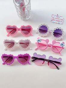 1/2/3/4/6件装 2026新款女童可爱漂亮经典花朵爱心时尚眼镜 儿童宝宝熊耳时尚眼镜 儿童眼镜，仅卡片展示，不含运费 - 彩色 - 查看 26