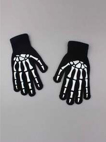 1 双男女通用秋冬发光骷髅爪手套，朋克风指关节骨指套手套，适合万圣节庆祝活动和日常佩戴 - ST10 - 查看 7