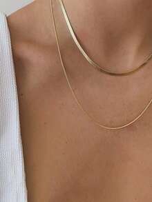 2pcs Stainless Steel Minimalist Double Layer Necklace For Women - Yellow Gold - View 9