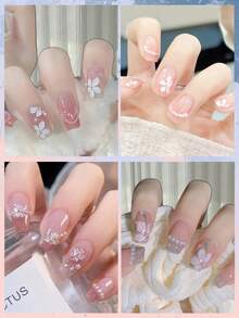 3/6片装 5D 仿珍珠花朵美甲贴纸，白色、粉色、蓝色浮雕花卉美甲贴花，适合 DIY 美甲美甲用品 - 彩色 - 查看 3