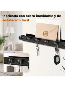 EstiloNOVANGUA Portal Llaves De Metal De Muro, Colgador Llaves, Estante Pared Multifuncional Con 6 Ganchos, Soporte Llaves Entrada, Organizador De Cocina Para Muro AutoadhesivoVersióN Mejorada - 1 - Ver 8