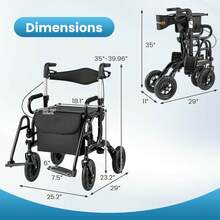 Lifezeal 2-In-1 Rollator Walker For Seniors With Seat 9" Pneumatic Tires For All Terrain Black/Red/Navy - Black - View 2