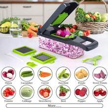Vegetable Chopper, Pro Onion Chopper, 14 In 1Multifunctional Food Chopper, Kitchen Vegetable Slicer Dicer Cutter,Veggie Chopper With 8 Blades,Carrot And Garlic With Container - Black and Green - View 5