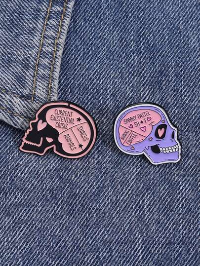 2pcs Gothic Style Skull Brain Enamel Badge Fun And Funny Brain Brooch Clothes Backpack Accessories Jewelry Gift For Friends