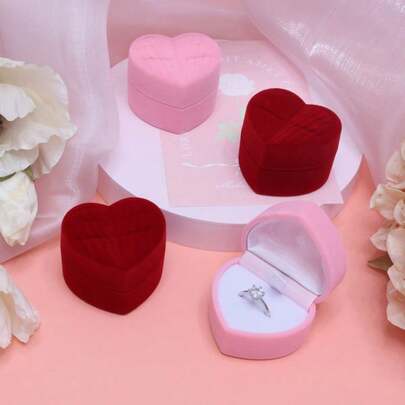 Heart Shaped Ring Gift Box, Earrings Jewelry Case , Jewellry Display Box For Wedding, Engagement, Proposal, Birthday And Anniversary (Pink/Red)