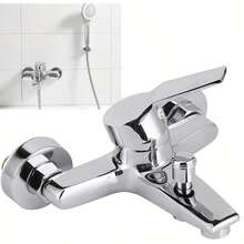 现代简约壁挂式淋浴龙头，镀铬淋浴龙头套装，冷热水混合阀，适用于浴室的锌合金冷热水混合阀，耐磨易清洁，无需复杂工具即可安装，高品质浴室酒店配套，浴缸龙头 - 彩色 - 查看 2