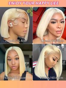 613号金色波波头假发，13x4蕾丝前假发，真人发丝，预先拔毛，巴西雷米直发，短款波波头假发，女士款，预先拔毛，自然发际线 - S613 - 查看 8