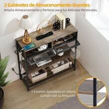 FurnitureR Mesa Consola con Toorrientes y Puertos USB 3 Niveles Alenamiento Mesa Sofá Angosta Barra Café Soporte TV Alto para Sala sofá Pasillo y vestíbulo Café y Negro - Multicolor - Ver 7