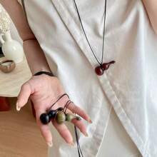 New Chinese Style Wooden Gourd Hanging Neck Necklace, Women's , High-End Wooden Pendant, Long Hanging Accessory, Sweater Chain Accessory - 彩色 - 查看 3