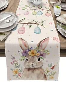 复活节兔子彩蛋鲜花桌旗派对装饰可水洗农舍厨房餐桌桌旗复活节装饰品 - 彩色 - 查看 2