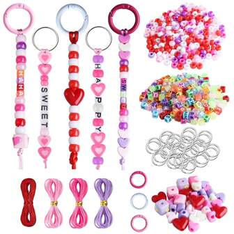 549 piezas Kit de fabricación de colgantes de llavero DIY, incluye cuentas con letras, cuentas con forma de corazón y cuentas con agujero grande en varios colores, ideal para manualidades hechas a mano y regalos para fiestas, regalos hechos a mano para el Día de San Valentín, fabricación de regalos festivos, gran idea de regalo