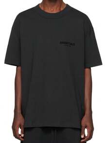 Essentials 男士字母印花圆领短袖休闲健身运动T恤 - 黑色 - 查看 3