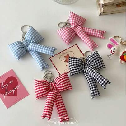 Bow Keychain Bag Charms Y2K Bowknot Plaid Keychains Aesthetic Purse Handbag Backpacks Charms